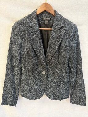 Jared Ross August Silk Women's 8 Paisley Jacquard Blazer Jeweled Button Gray
